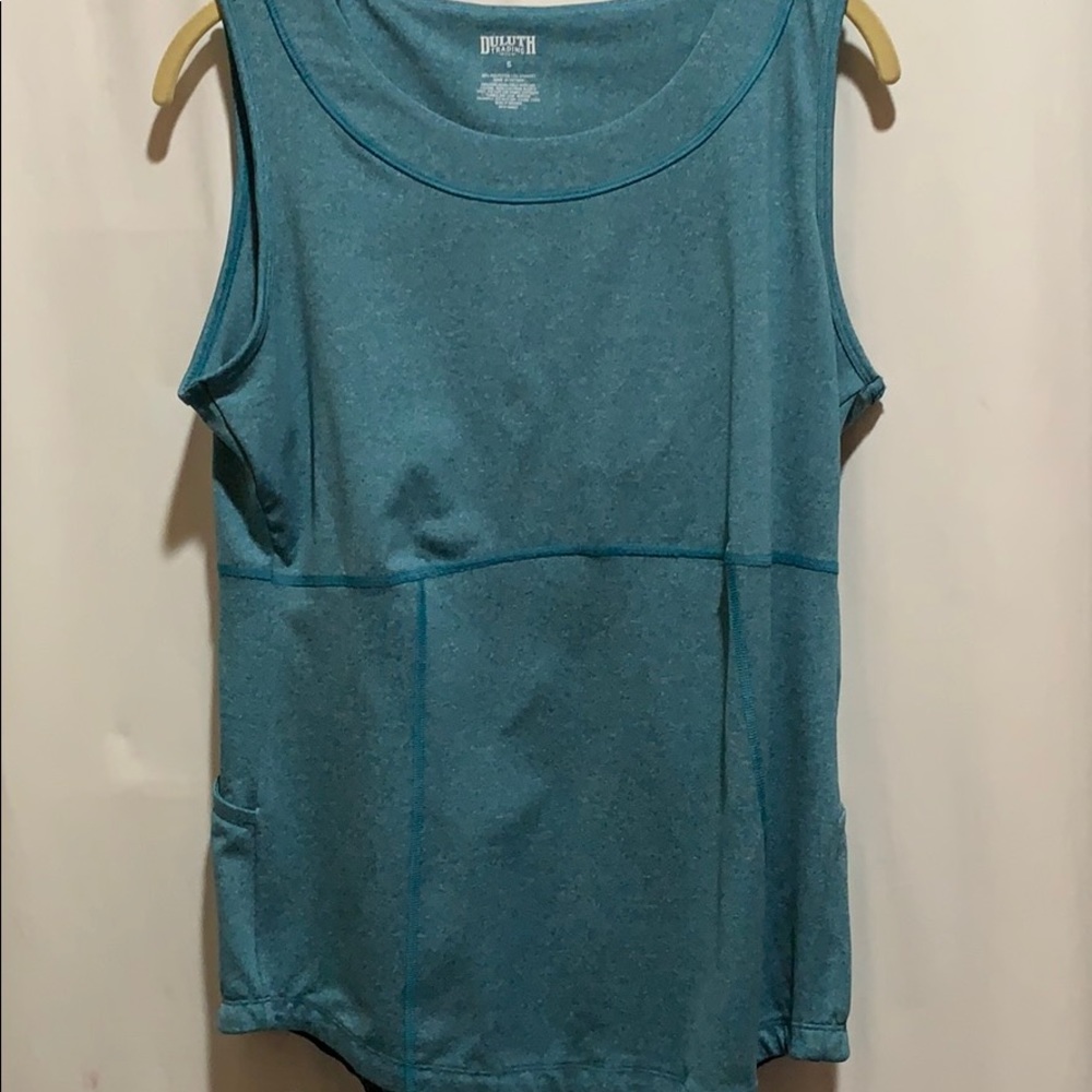 DULUTH TRADING NO YANK TOP:TEAL SZ S POUCH POCKETS
